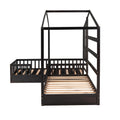 Wood House Bed Twin Size, 2 Twin Solid Bed L Structure With Fence And Slatted Frame, Espresso Twin Espresso Plywood