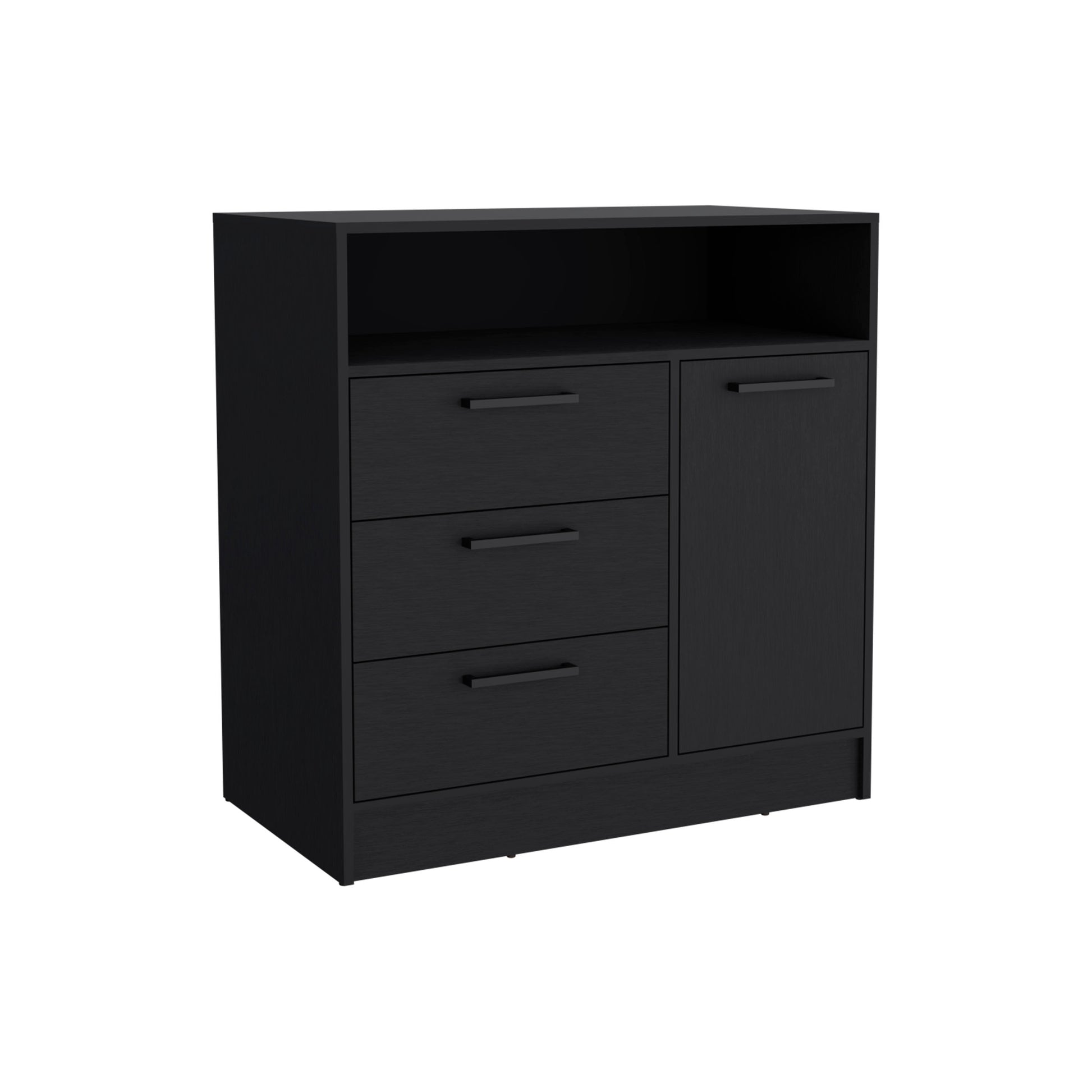 Dresser With Spacious 3 Drawer And Single Door Storage Cabinet, Black Black Solid Wood Mdf Engineered Wood