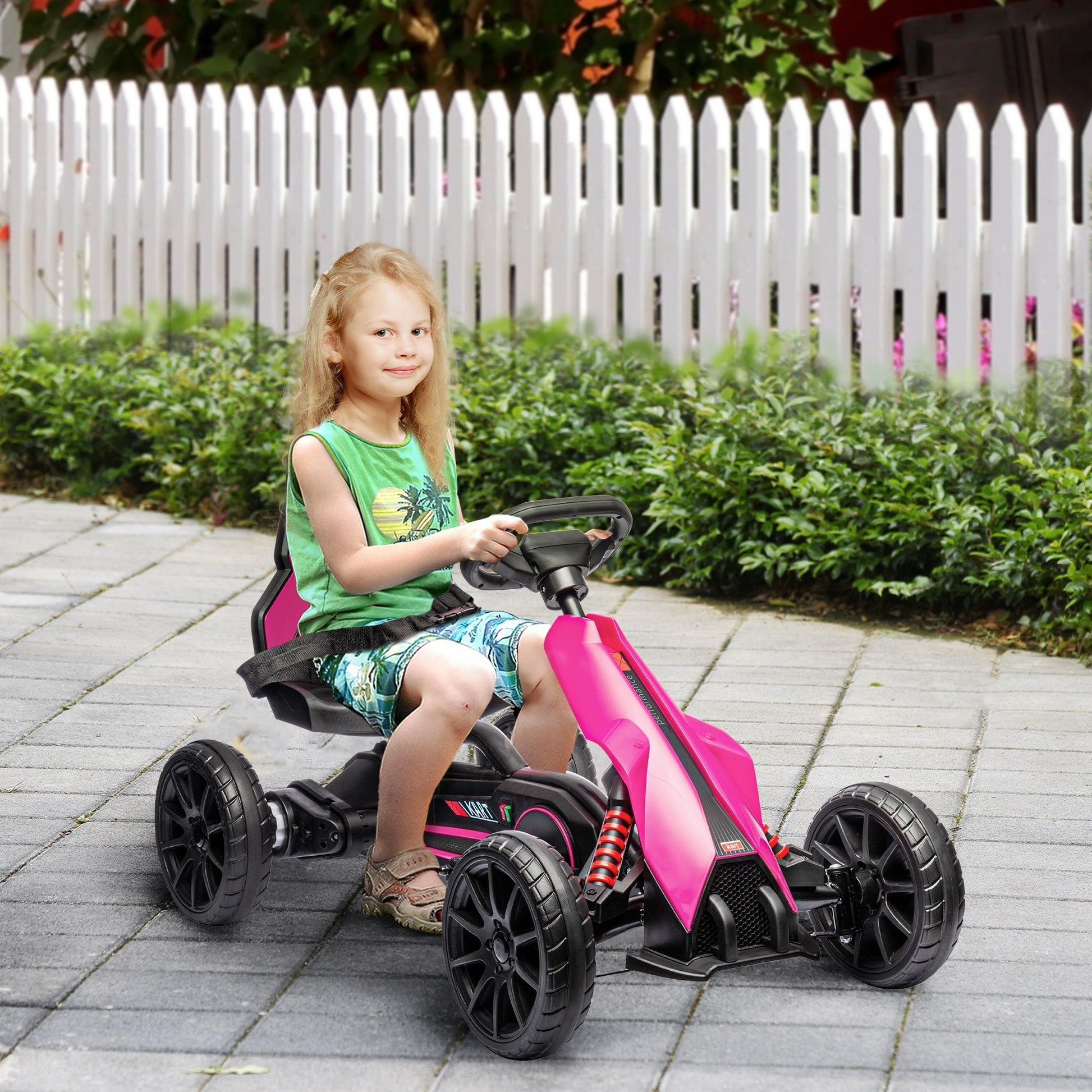 Aosom 12V Electric Go Kart For Kids, Outdoor Ride On Toy With Forward Backward Drive & Adjustable Speed, Gift For Child 3 8 Years Old, Pink Pink Iron Plastic