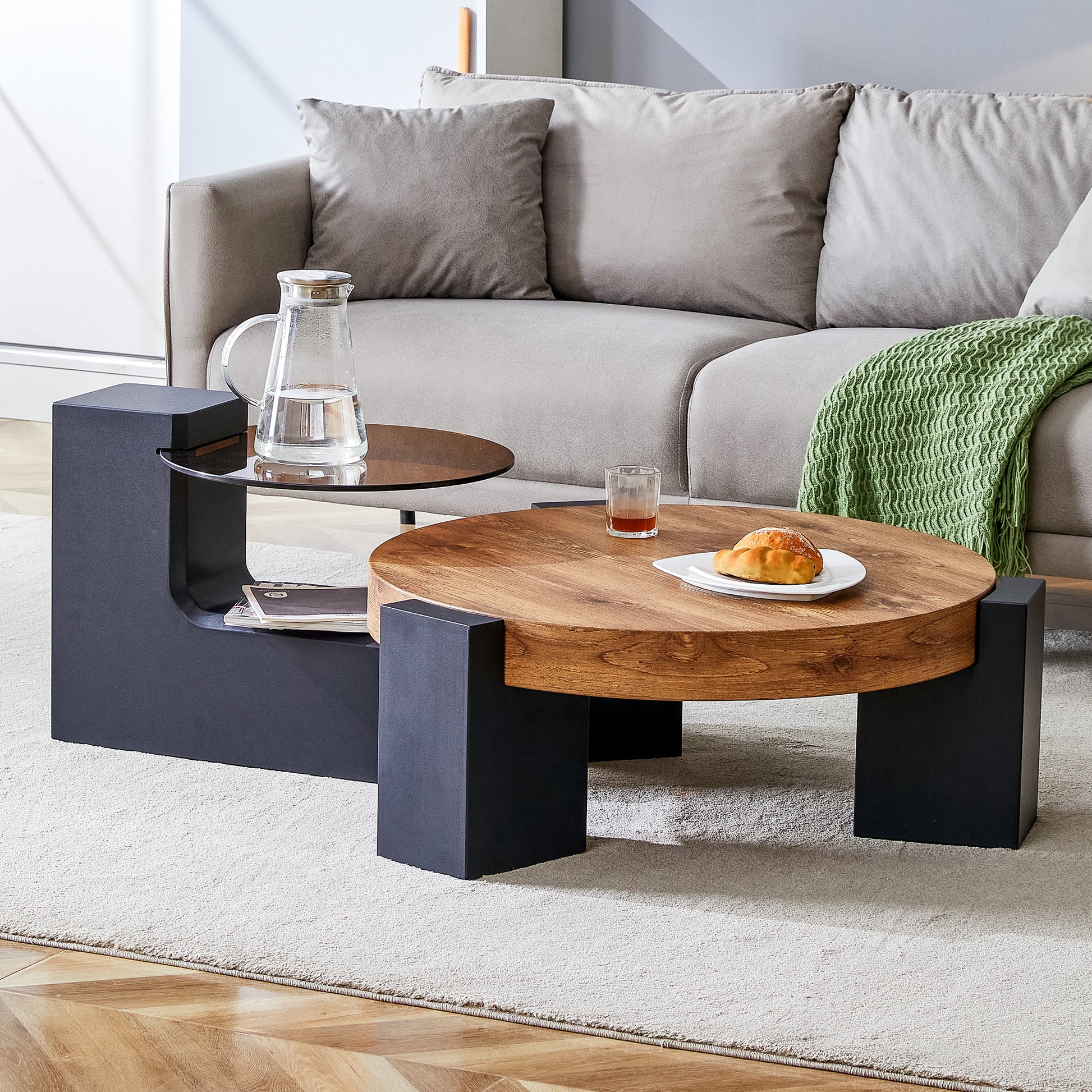 The Detachable Double Decker Coffee Table, The Stylish Design Is More Precious, And The Detachable Design Can Make The Use Of Space More Flexible And Suitable For Various Scenes. Black,Wood Mdf