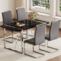 Table And Chair Set.A Rustic Industrial Rectangular Mdf Black Dining Table With Mdf Desktop And Electroplated Silver Metal Legs.Paried With 4 Chairs With Pu Cushion And Metal Legs. Black,Dark Gray,Silver Seats 4 Mdf Metal