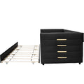 Black Upholstered Twin Size Daybed With Trundle, Velvet Fabric, Gold Iron Bar Design, No Springs Required, Moderen Style Box Spring Not Required Twin Black Wood Espresso Bedroom Minimalist,Modern,Ultra Modern Rubberwood Fiber Foam And Polyester Fiber Pad