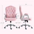 Vinsetto Home Office Chair, Velvet Computer Chair, Button Tufted Desk Chair With Swivel Wheels, Adjustable Height, And Tilt Function, Pink Pink Polyester