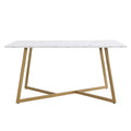 Modern Faux Marble 6 Piece Dining Table Set,60Inch Metal Kitchen Table Set With Upholstered Dining Chairs And Bench, Golden Metal Dining Room Bench Seating Rectangular Dining Table With Chair And Bench Metal Wood Golden Seats 6 60 Inches Farmhouse