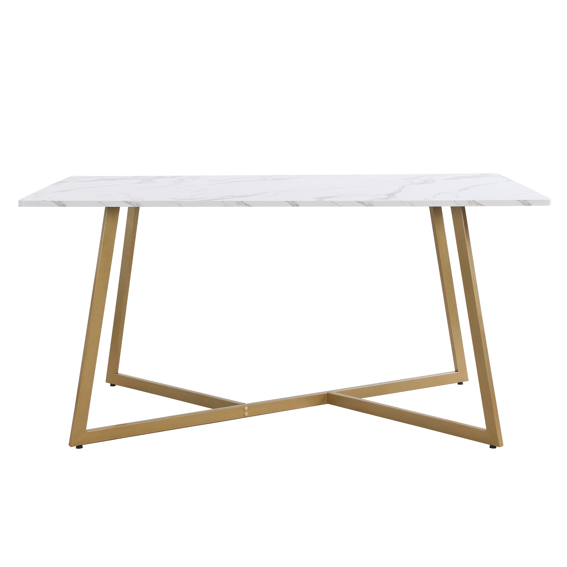 Modern Faux Marble 6 Piece Dining Table Set,60Inch Metal Kitchen Table Set With Upholstered Dining Chairs And Bench, Golden Metal Dining Room Bench Seating Rectangular Dining Table With Chair And Bench Metal Wood Golden Seats 6 60 Inches Farmhouse