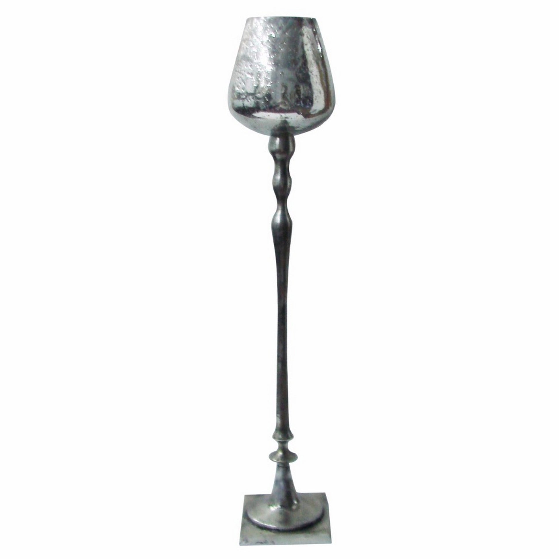 Ideally Stylized Keavy Candle Holder Silver Glass Metal