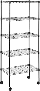 5 Tier Storage Shelves, 21" W X 12" D X 54" H Adjustable Heavy Duty Wire Metal Shelving Unit, Black Black Steel