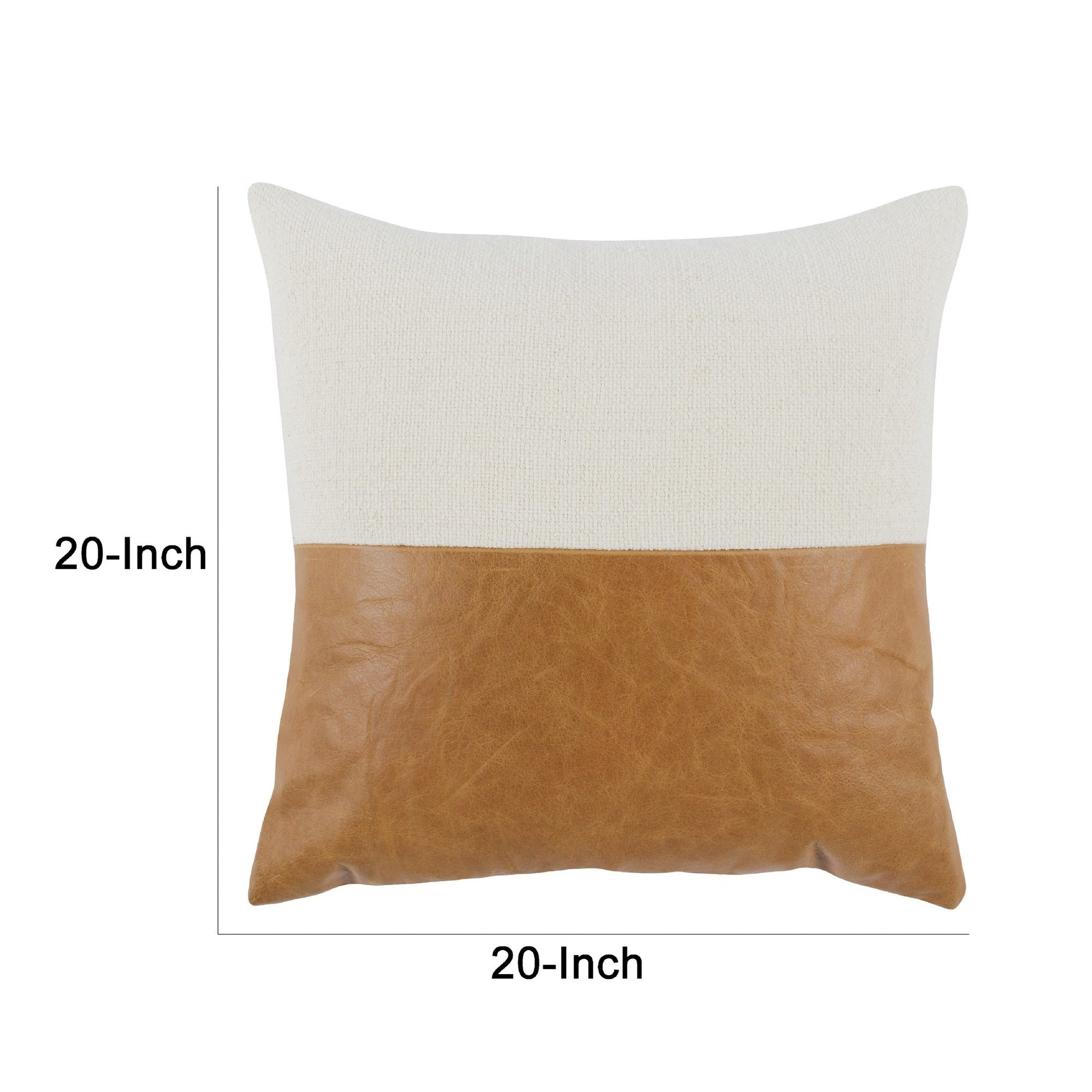 20 X 20 Throw Pillow, Genuine Leather Cover, Dual Tone, Brown And White Brown White Polyester Blend