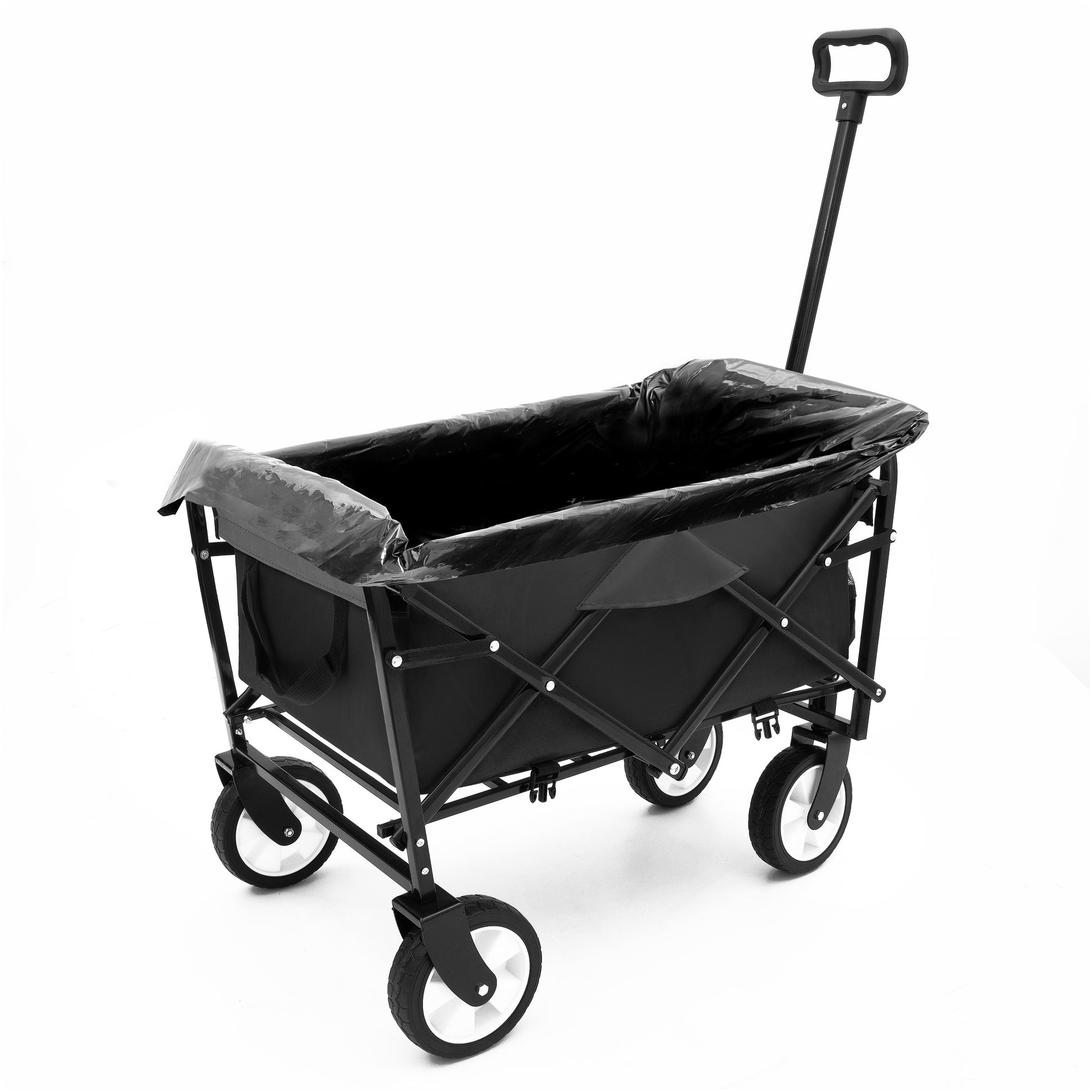 Minimeetall Multi Use Bag,Collapsible Foldable Wagon Cart Beach Wagon Heavy Duty Utility Cart Utility Wagon Grocery Cart For For Camping 3Pcs Plastic Liner Bag Coverblack Black Steel