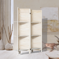 Room Divider With Shelves, 4 Panel White Room Divider, Room Dividers And Folding Privacy Screens, Portable Wooden Room Dividers And Partitions For Bedroom, Home Office, Studio Warm White White Modern Wood