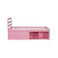 Twin Size Wood Platform Bed With Removable Storage Shelves, Built In Two Storage Drawers For Added Convenience, Pink Twin Pink Wood