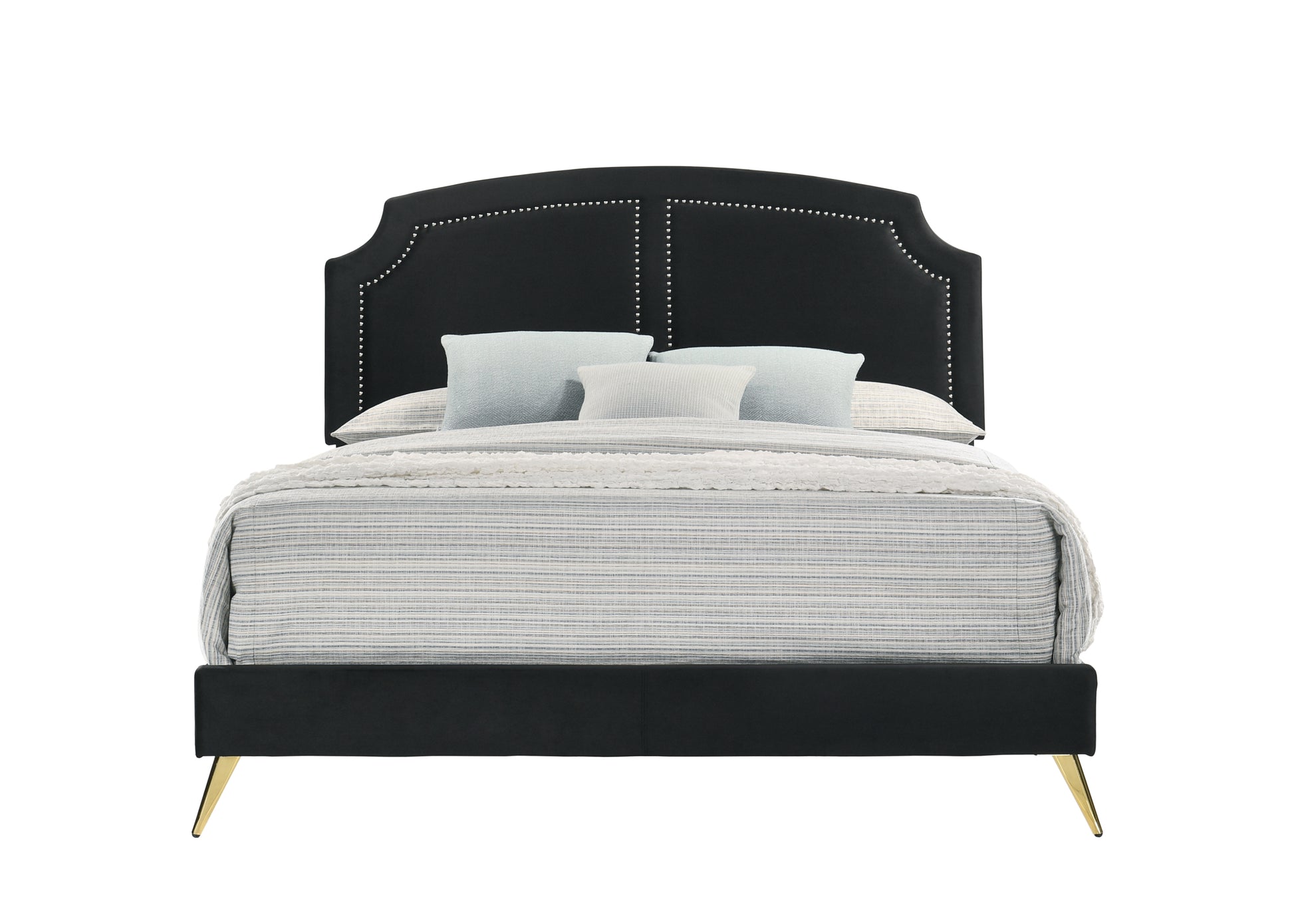 Black Eastern King Platform Bed With Metal Leg Box Spring Required King Black Wood Bedroom Contemporary Panel Velvet Wood Fabric