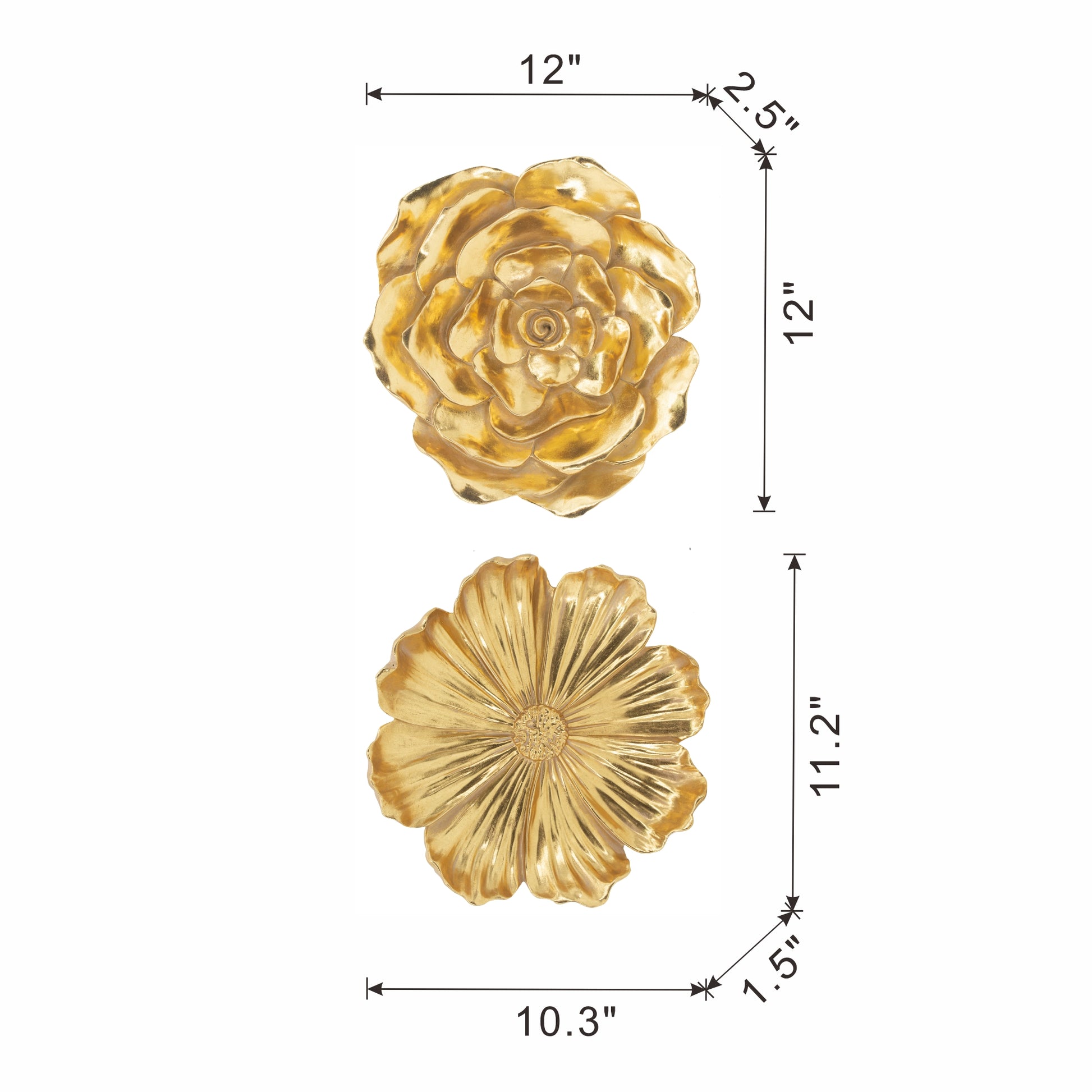 S 2 Gold Rose Hanging Wall Accents Gold Resin