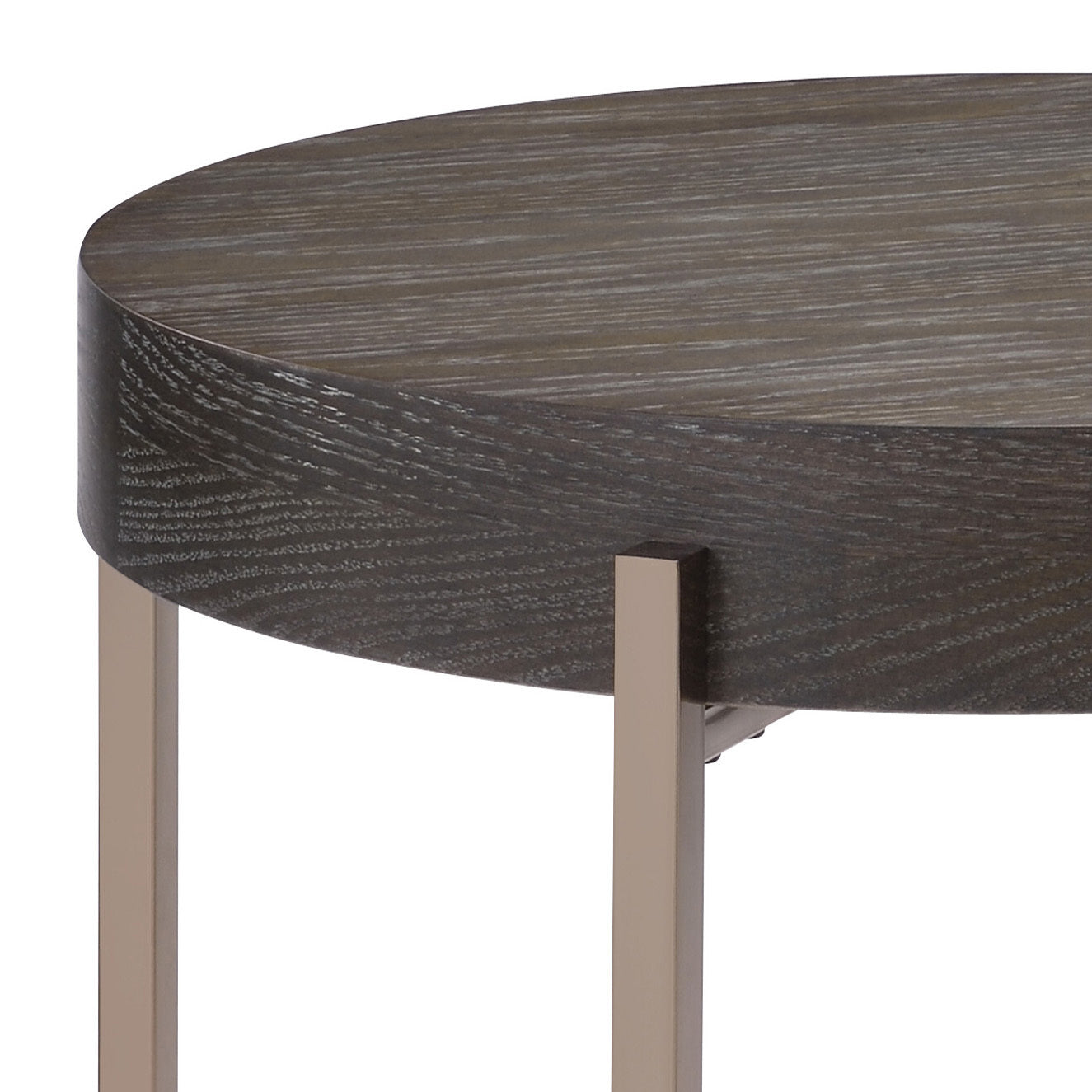 Dark Oak And Champagne 1 Shelf End Table Light Brown Primary Living Space Drawers Round Wood Metal