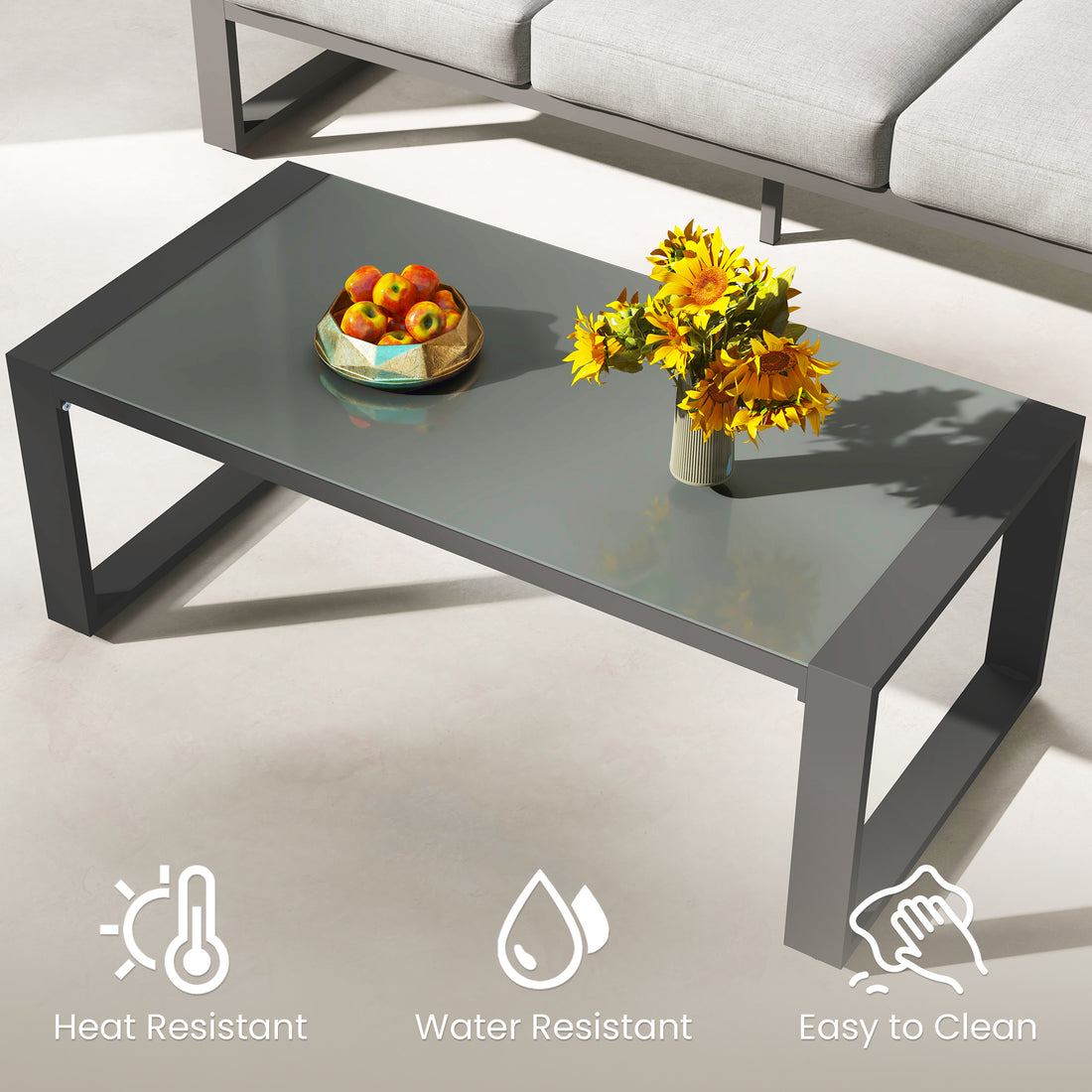 Coffee Table Powder Coated Aluminum And Glass Lightweight Table Versatile Use Rectangular Gray Gray Aluminium