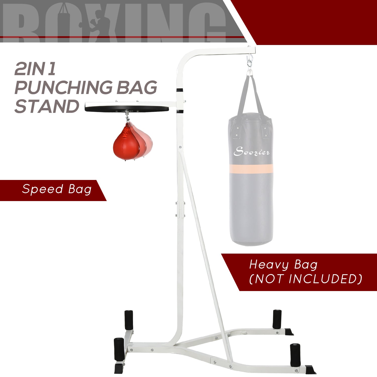 Soozier 2 In 1 Punching Bag Stand, Adjustable Height Heavy Bag Stand With Weighted Base And Speed Bag, Freestanding For Home Gym White Steel