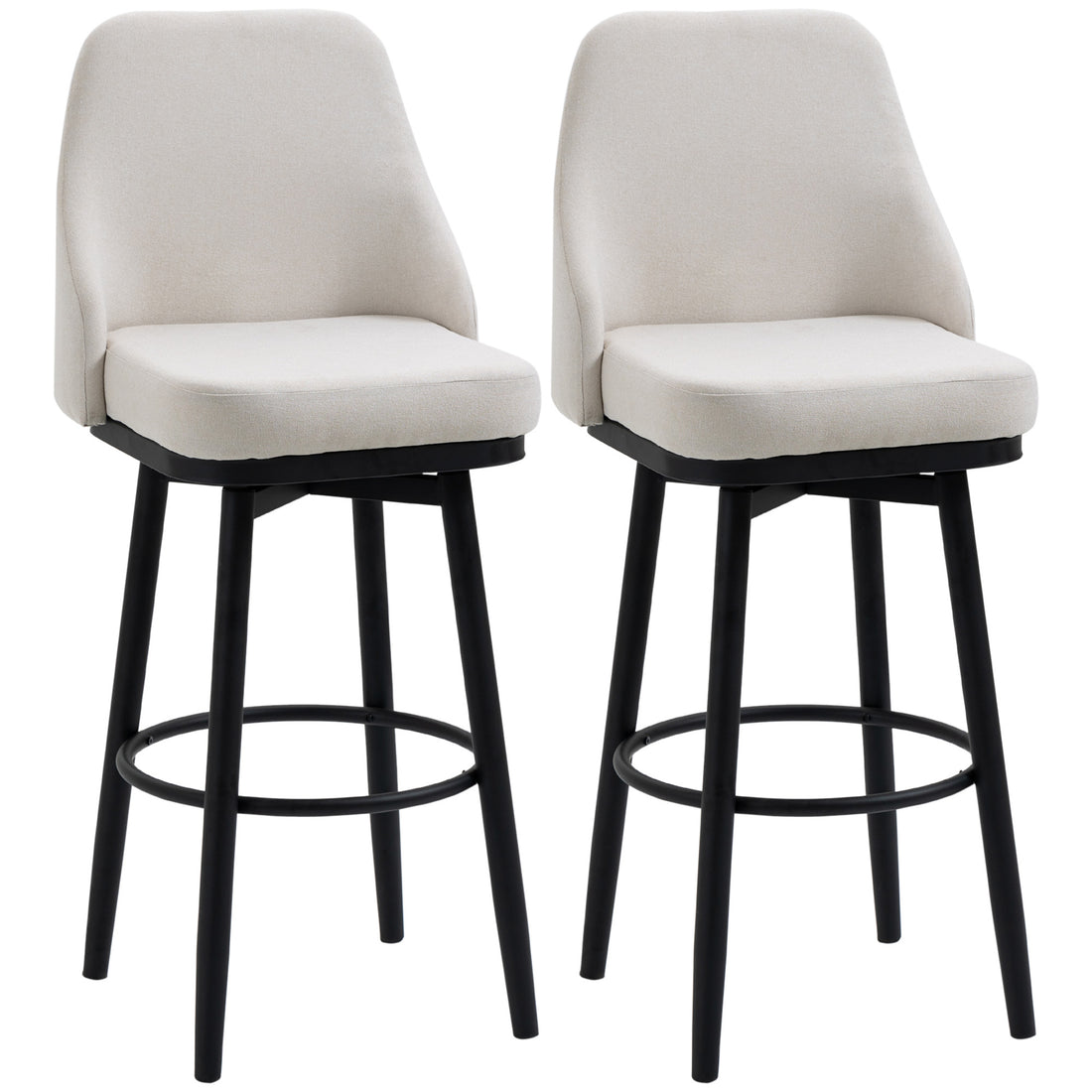 Homcom Bar Height Bar Stools Set Of 2, Modern 360 Swivel Barstools, 29.5 Inch Seat Height Upholstered Kitchen Chairs With Steel Legs And Footrest, Cream White Cream White Polyester