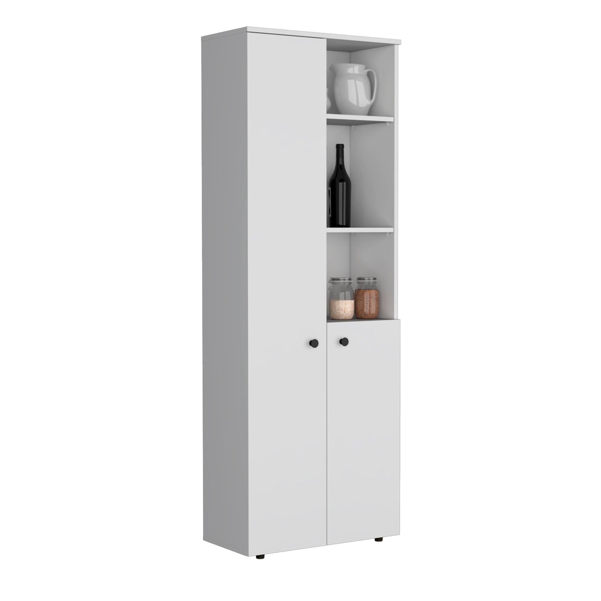 Riner Multistotage 67" H With 5 Tier Storage Shelves And 2 Doors, White White Solid Wood Mdf Engineered Wood