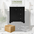 30 Inch Bathroom Vanity Cabinet With Ceramic Basin, 3 Drawers And Adjustable Shelves Black Bathroom Solid Wood Mdf