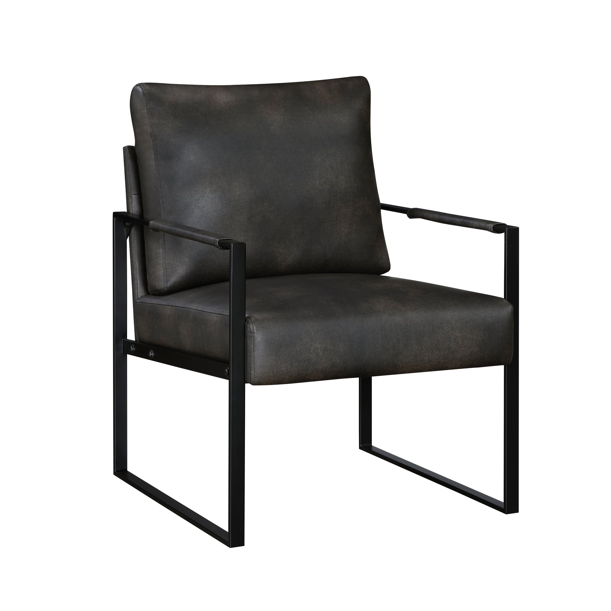 Modern Accent Chair Cushioned Seat Dark Gray Faux Leather Upholstery Black Metal Frame 1Pc Style Comfort Durability Elegance Look Dark Gray Primary Living Space Industrial,Mid Century Modern,Modern