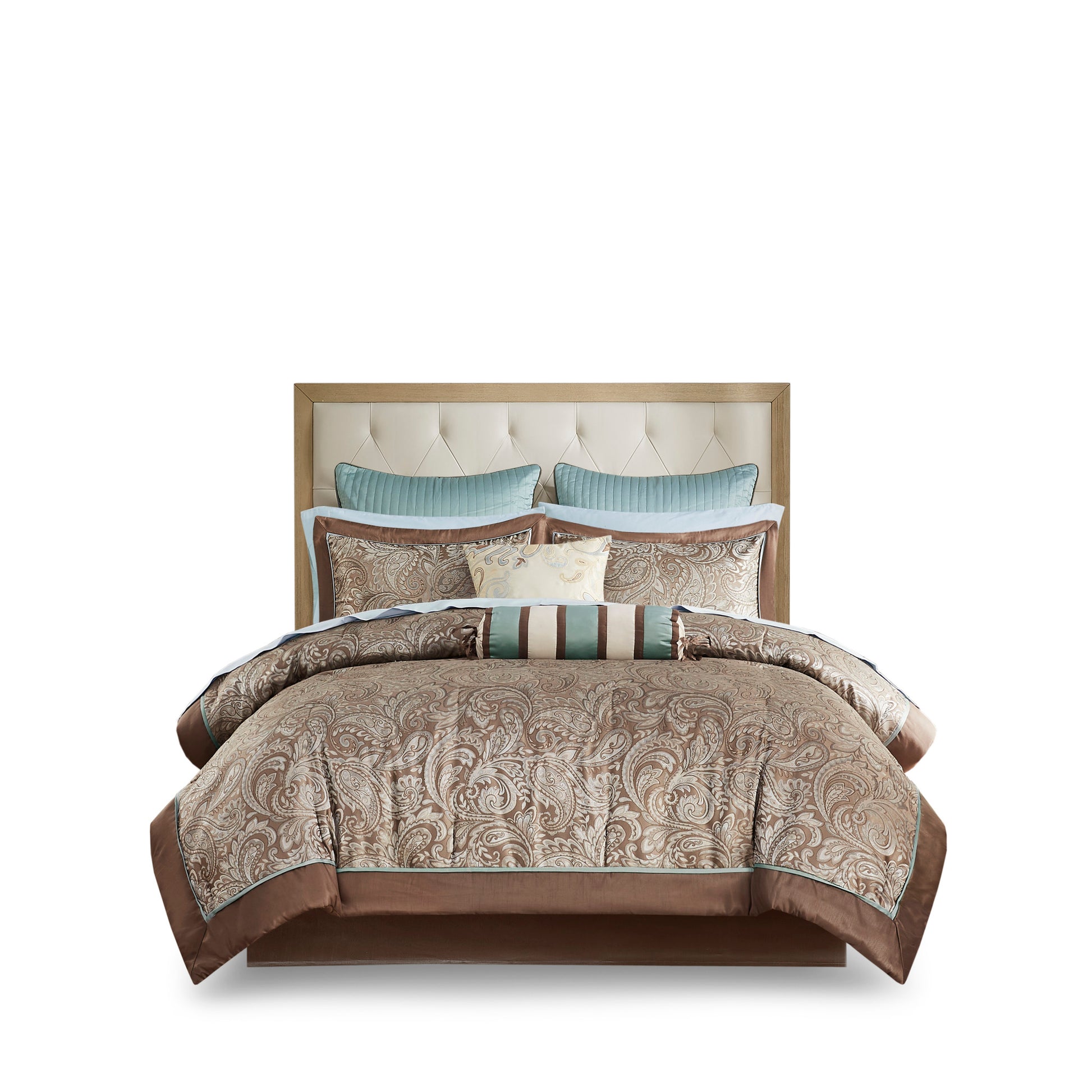 12 Piece Comforter Set With Cotton Bed Sheets Blue Brown Queen Queen Blue Brown Cotton
