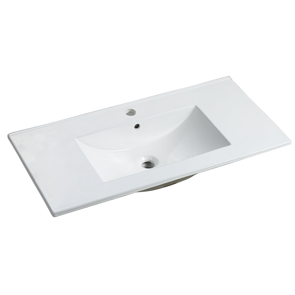 36 Inch Bathroom Ceramic Sink Basin, White White Ceramic