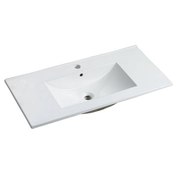 36 Inch Bathroom Ceramic Sink Basin, White White Ceramic