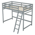 Twin Size High Loft Bed With Inclined Ladder, Guardrails,Grey Twin Grey American Design Pine