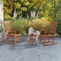 Outsunny Outdoor Rocking Chair Set Of 2 With Side Table, Patio Wooden Rocking Chair With Smooth Armrests, High Back For Garden, Balcony, Porch, Supports Up To 352 Lbs., Teak Natural Wood