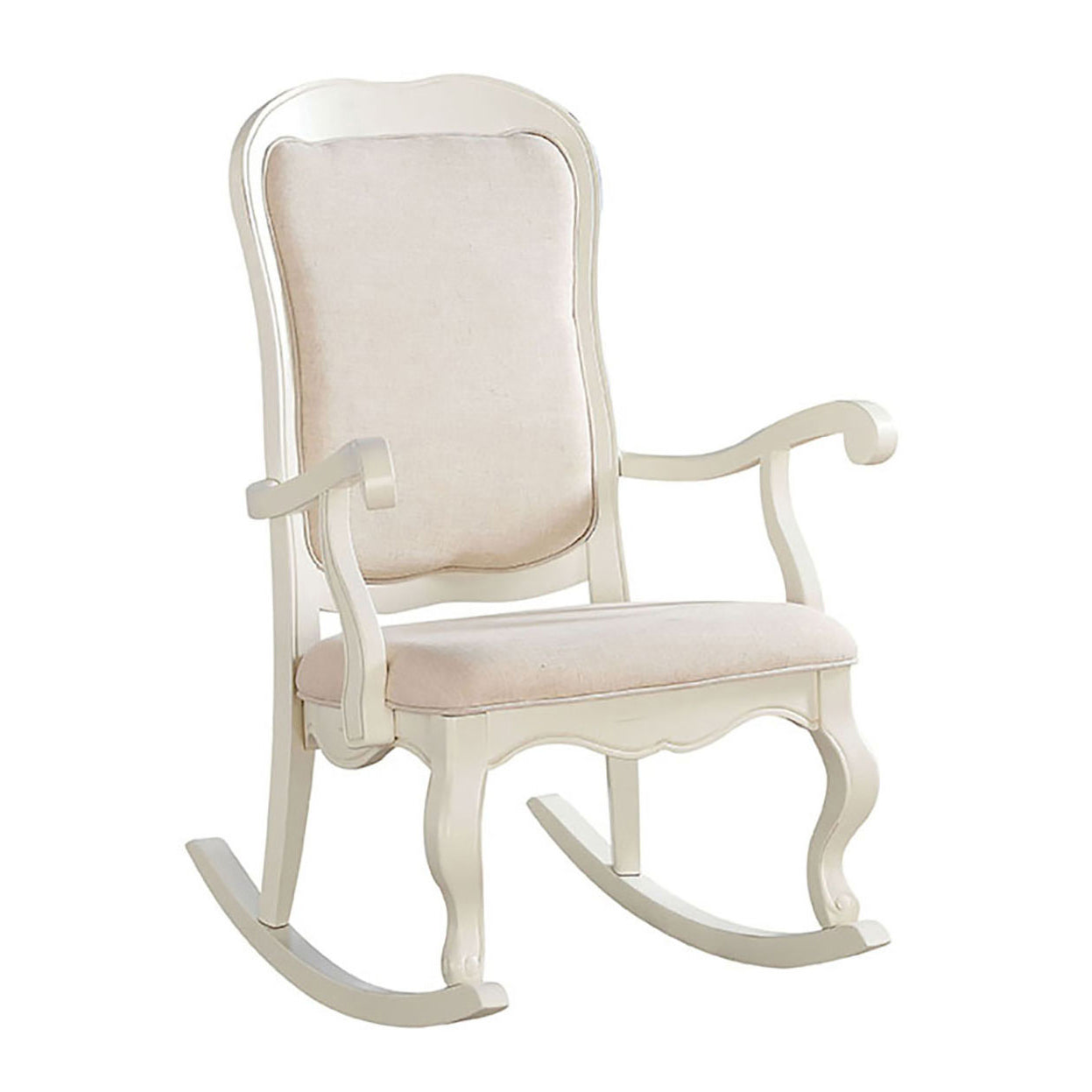 Ivory And Antique White Rocking Chair With Cabriole Leg Solid Ivory Primary Living Space Foam Traditional Rocking Chairs Rubberwood Solid Back Wood Fabric