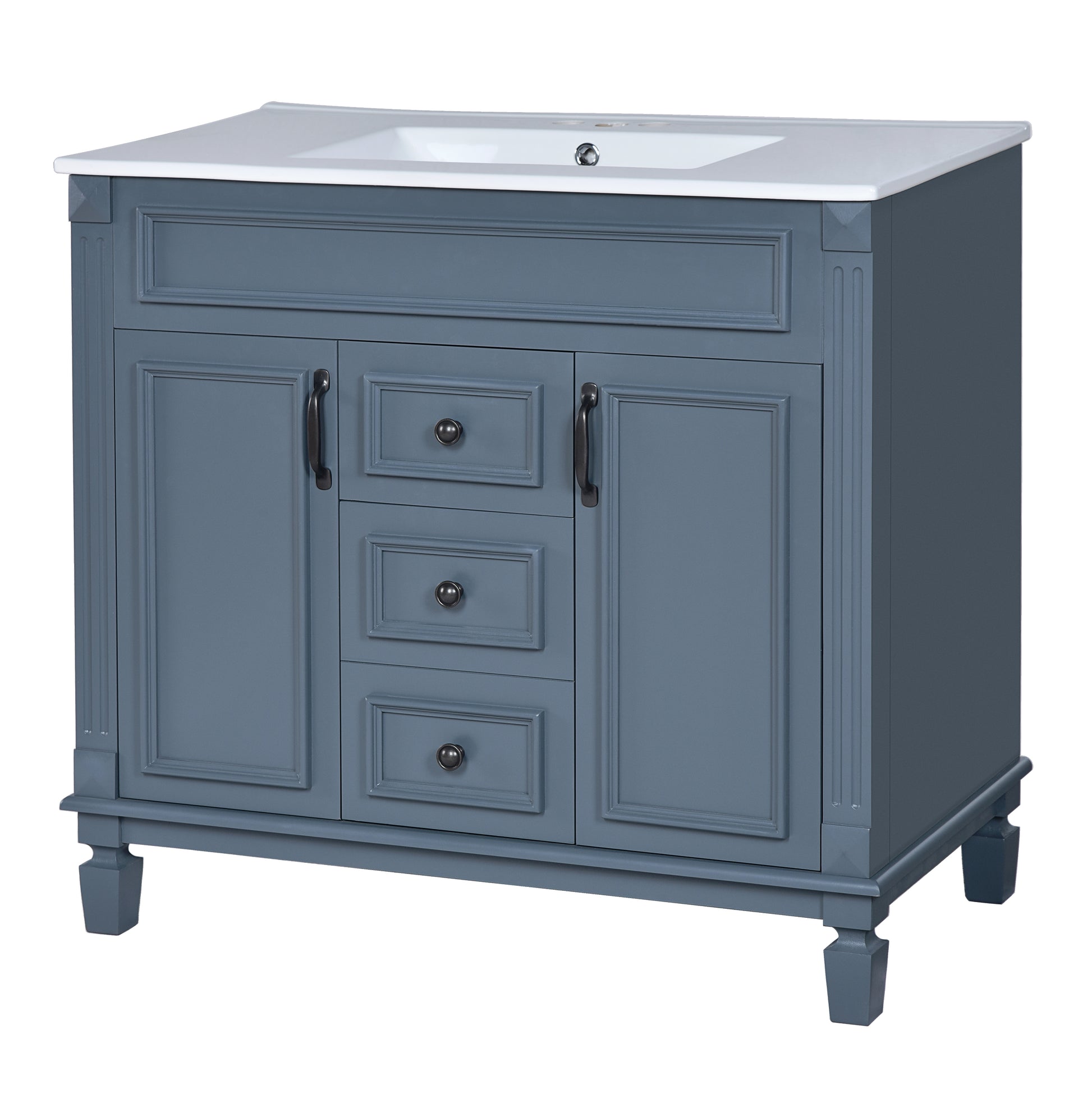 36'' Bathroom Vanity With Top Sink, Royal Blue Mirror Cabinet, Modern Bathroom Storage Cabinet With 2 Soft Closing Doors And 2 Drawers, Single Sink Bathroom Vanity Blue Bathroom Modern Solid Wood