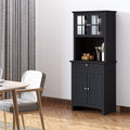 Homcom Elegant Buffet With Hutch, Kitchen Pantry Storage Cabinet With Framed Glass Door Drawer And Microwave Space, Black Black Mdf