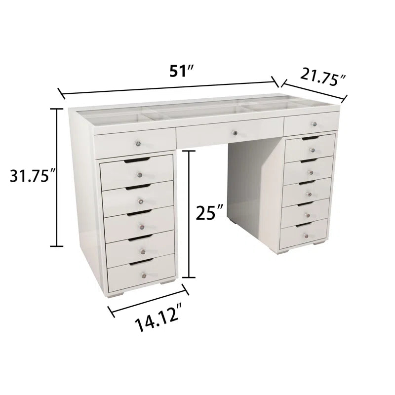 High Gloss White 13 Drawers Makeup Vanities Gloss White 5 Drawers & Above Modern White Mdf Glass