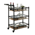 Industrial Style Antique Black Inspired Design Natural Oak 1Pc Serving Cart 3 Tier Server W Wheels Oak Dining Room Contemporary,Modern,Transitional Solid Wood