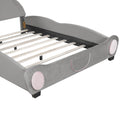 Full Size Velvet Platform Bed With Bear Shaped Headboard, With Bed End Storage Pocket, Gray Full Gray Plywood