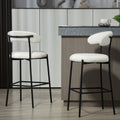 26'' Counter Height Bar Stools Teddy Fabric Cover Kitchen Island Counter Bar Stool With Black Powder Coating Base And Footrest Snow Cushion Metal White Kitchen Foam Modern Bar Stools Open Back 1 Foam Teddy