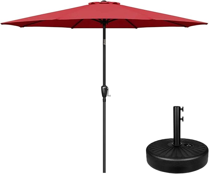 Outdoor Market Table Patio Umbrella With Button Tilt, Crank And 8 Sturdy Ribs For Garden, Deck, Lawn, Backyard & Pool Red Black Polyester