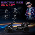 Aosom 24V 7.5 Mph Electric Go Kart With Adjustable Seat, Drifting Car Battery Powered Ride On Toy Outdoor With Slow Start, Button Start, Music, Honking Horn, Lights, For 6 12 Years Old, Black Black Plastic