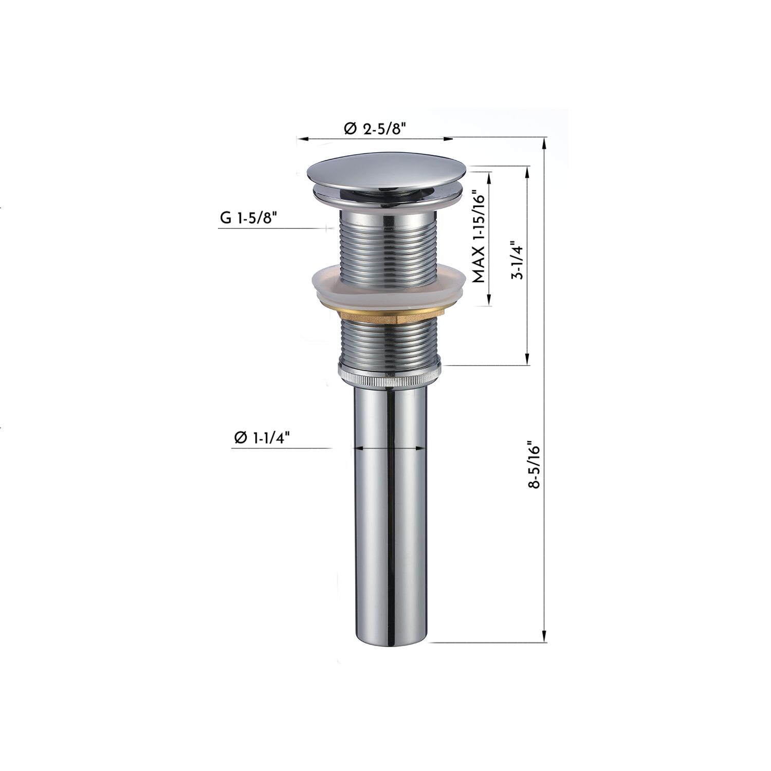 Dax Round Vanity Sink Pop Up Drain Without Overflow Chrome Brass