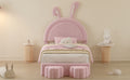 Twin Size Upholstered Rabbit Shape Bed With 2 Storage Stools, Velvet Platform Bed With Cartoon Ears Shaped Headboard, Pink Twin Pink Wood