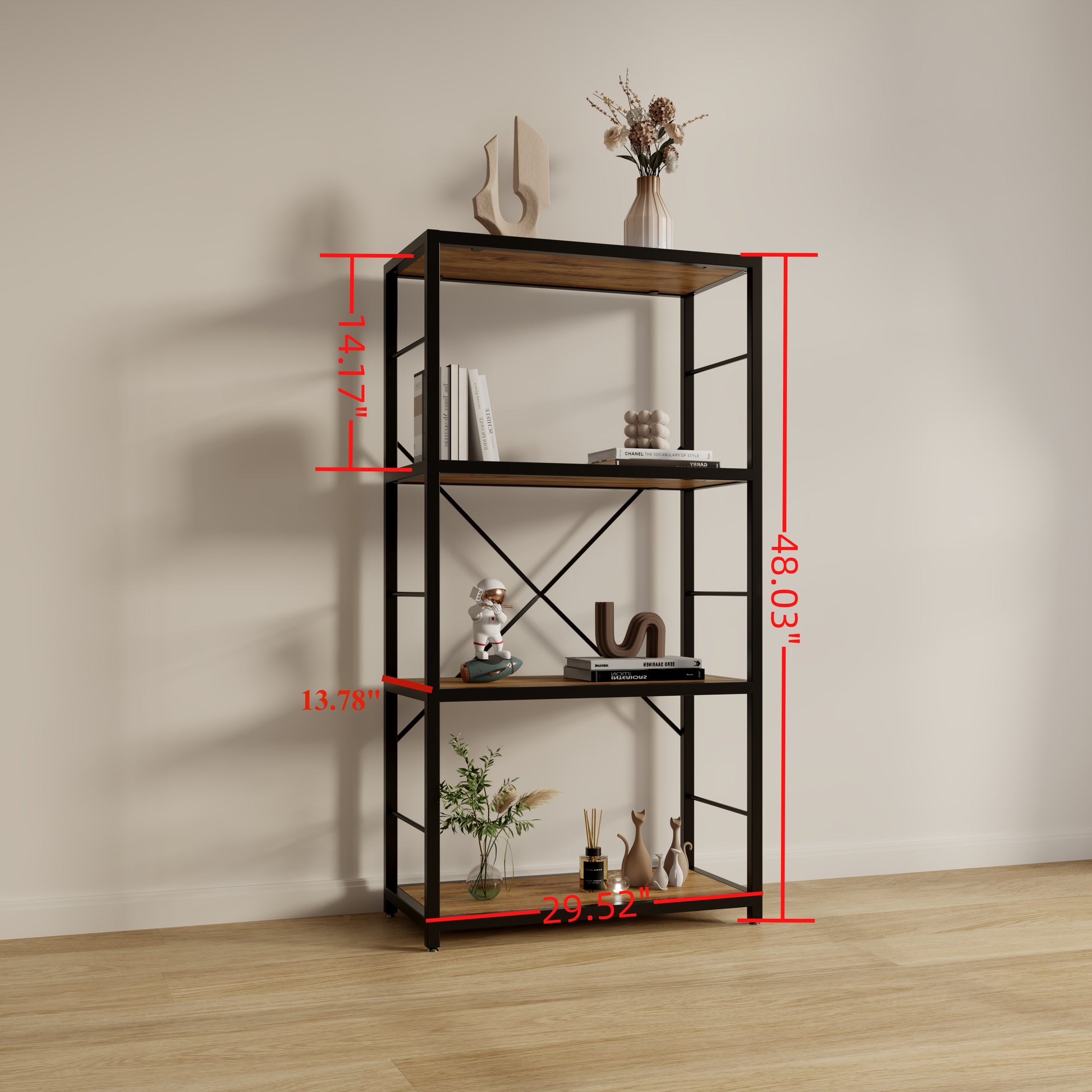 Dfw Bookshelves And Bookcases,29.52Inch Wide Shelf 4 Tier Ladder Shelf 110Lbs Shelf Vintage Industrial Style Bookcase For Bedroom Living Room Home, Vintage Brown 4 Black Vintage Brown Ladder Primary