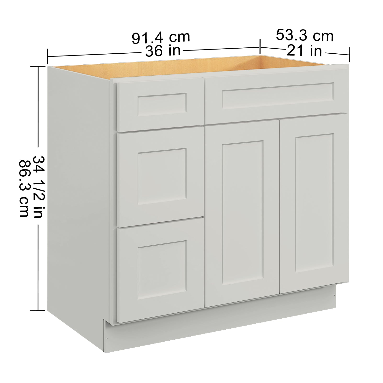 36 In. W X 21 In. D X 34.5 In. H In Shaker Dove Plywood Ready To Assemble Floor Vanity Sink Base Kitchen Cabinet With Left Door Light Gray Plywood