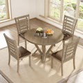 5Pcs Table Set Round Dining Table Solid Wood Modern Farmhouse Rustic Look Distressed Look Wood Grayish Brown Ladder Back Seats 4 Light Brown Dining Room Fixed Table American Design,Farmhouse,French Country,Rustic,Vintage Rubberwood Round Round Dining