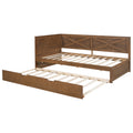 Twin Size Wood Daybed With Trundle And Rustic Guardrail, Ancient Brown Box Spring Not Required Twin Brown Wood Bedroom Solid Wood Mdf