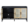Sideboard Rustic Buffet Cabinet, Sideboard Cabinet With Decorative Rattan Doors, Buffet Cabinet With Storage For Entryway Dining Room Kitchen Living Room, Black Natural Black Natural Mdf