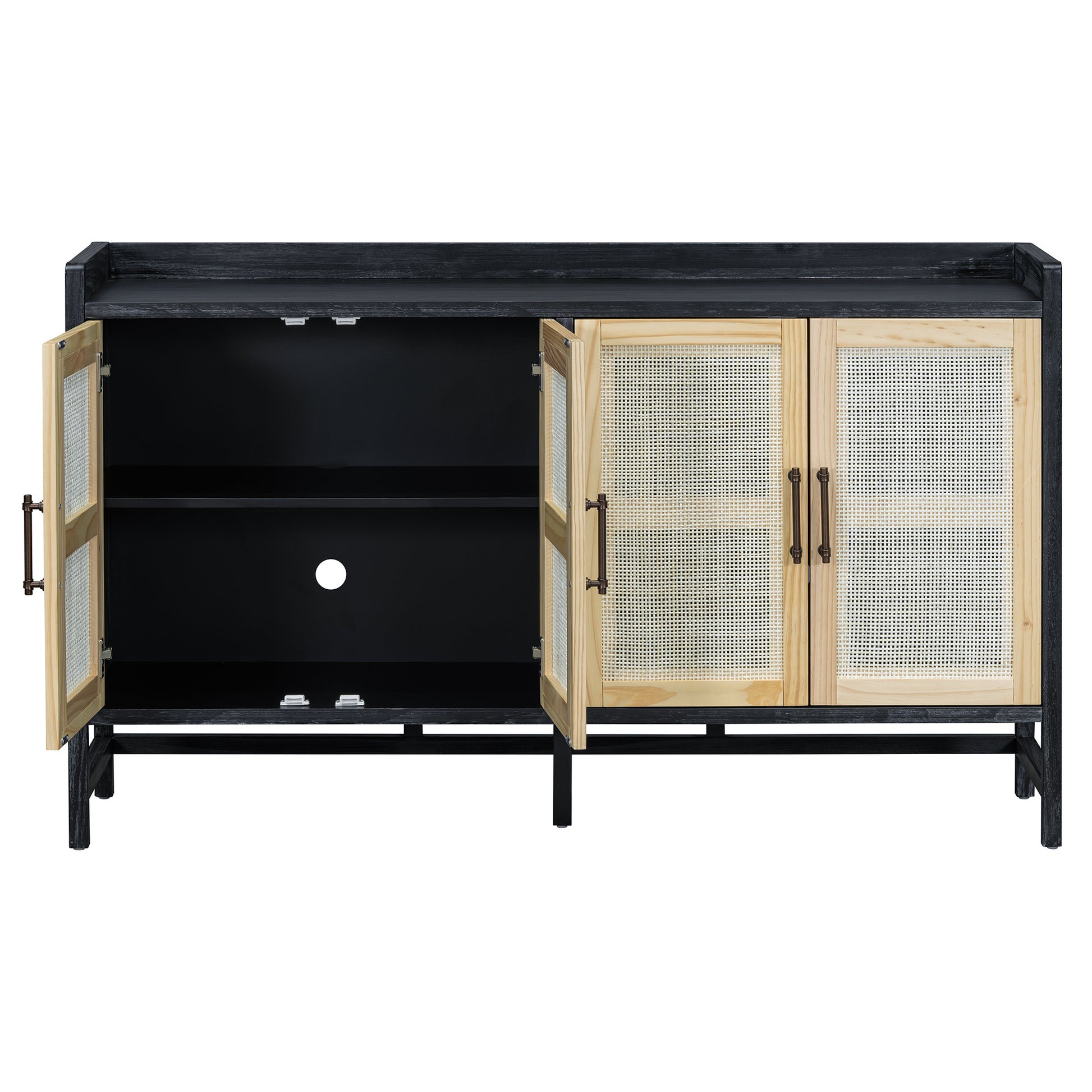 Sideboard Rustic Buffet Cabinet, Sideboard Cabinet With Decorative Rattan Doors, Buffet Cabinet With Storage For Entryway Dining Room Kitchen Living Room, Black Natural Black Natural Mdf