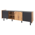 Mid Century Tv Stand With 3 Cabinets, Media Console Table For Tvs Up To 70'', Entertainment Center With Storage For Living Room, Bedroom, Home Theatre Black Brown Primary Living Space 60 69 Inches