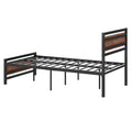 Twin Size Platform Bed, Metal And Wood Bed Frame With Headboard And Footboard, Black Black Metal & Wood