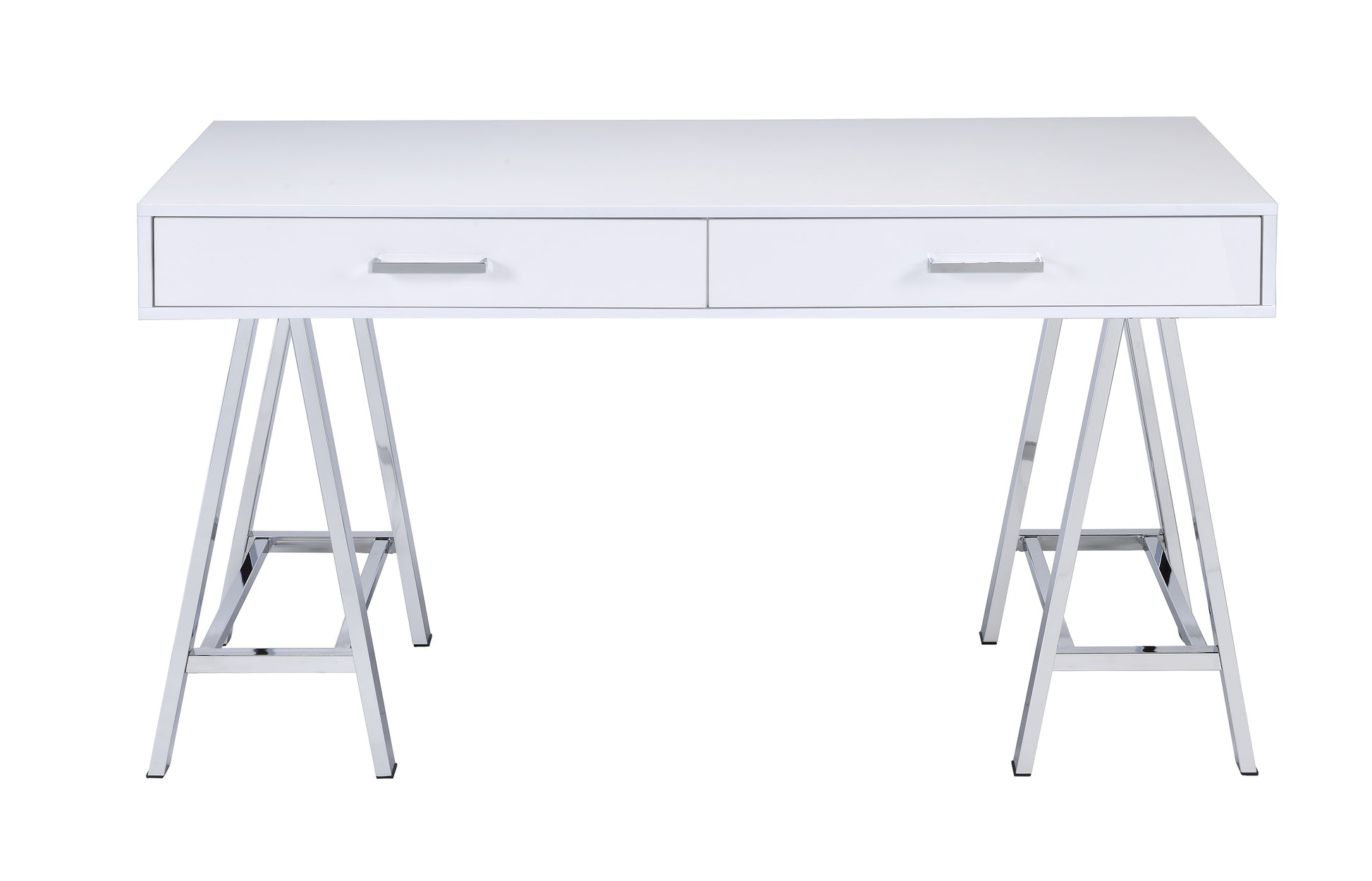 White High Gloss And Chrome Writing Desk With Usb Port White Silver Writting Desk Office Contemporary Rectangular Drawers Wood Metal