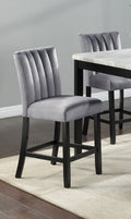 2Pc Casual Upholstered Counter Height Velvet Upholstery Chair Channel Tufted Back Wooden Dining Room Furniture Gray Black Black,Gray Dining Room Contemporary,Modern Bar Stools Tufted Back Set Of 2